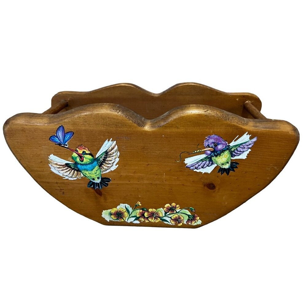Hand-Painted Wooden Napkin/Mail Holder With Hummingbird Design